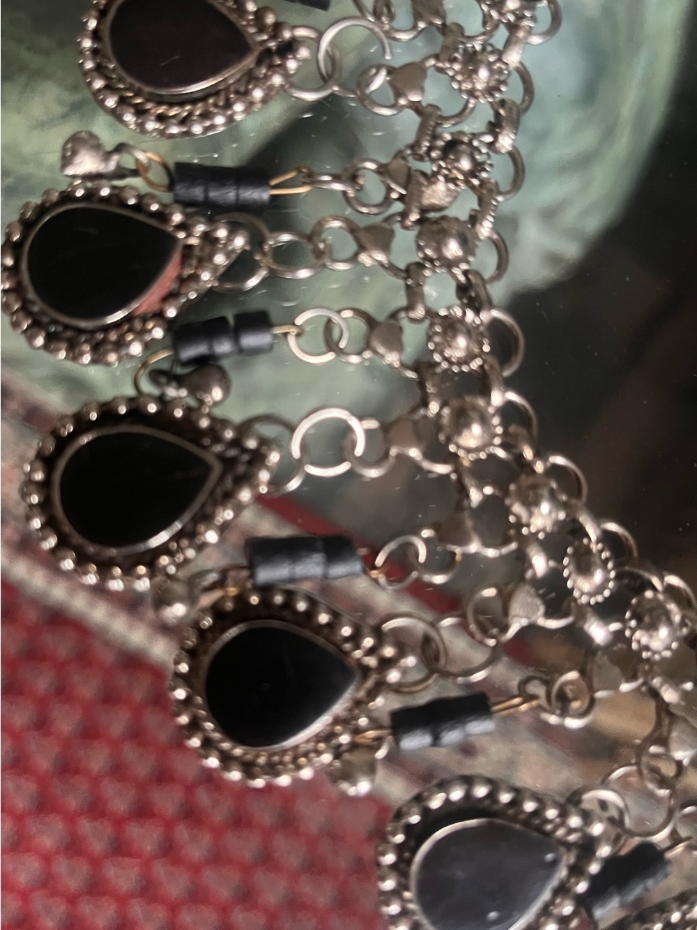 Vintage Black Teardrop Dangle Necklace